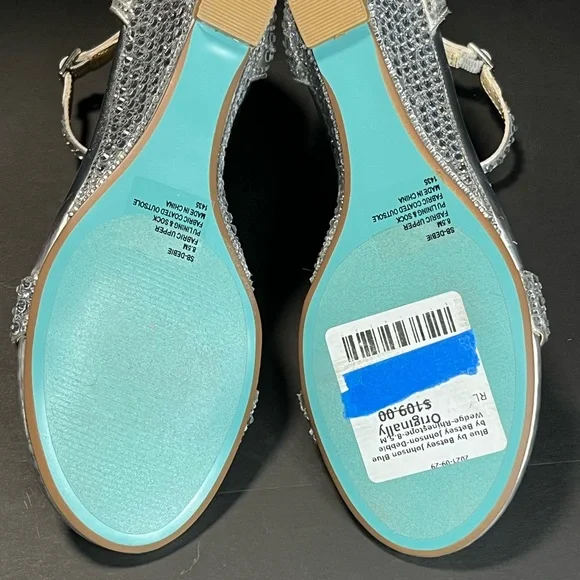 New Betsey Johnson Silver Rhinestone Debie Wedge Heel Shoes Size 8.5 - Picture 9 of 12